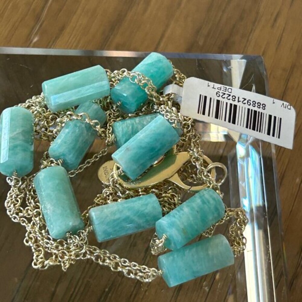 Rarities Carol Brodie Gold-Plated Silver Barrel-Cut Amazonite Bead Necklace NWT - Picture 3 of 14